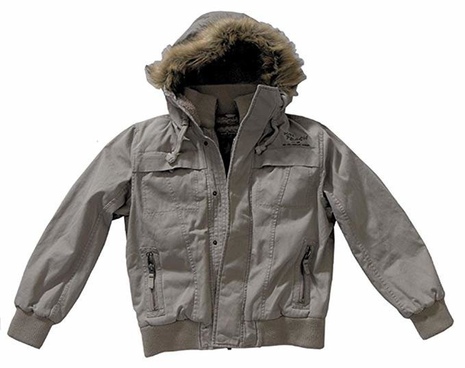 Blouson mit fellbesetzter Kapuze - Strickbund - sand S